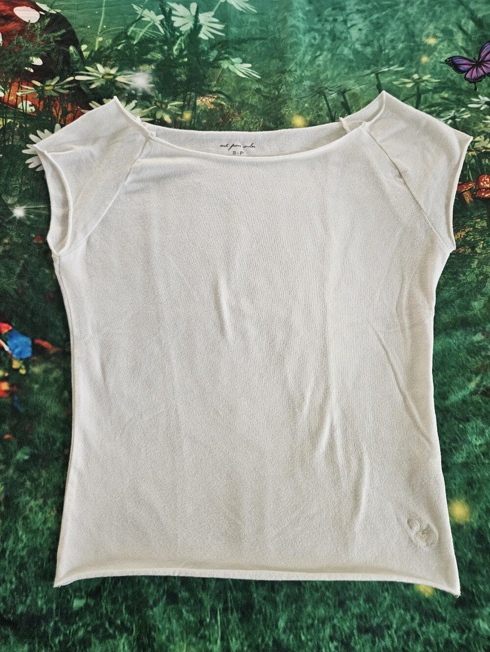 Urban Outfitters Out From Under White Boatneck Cotton Compression Cropped Tee S
